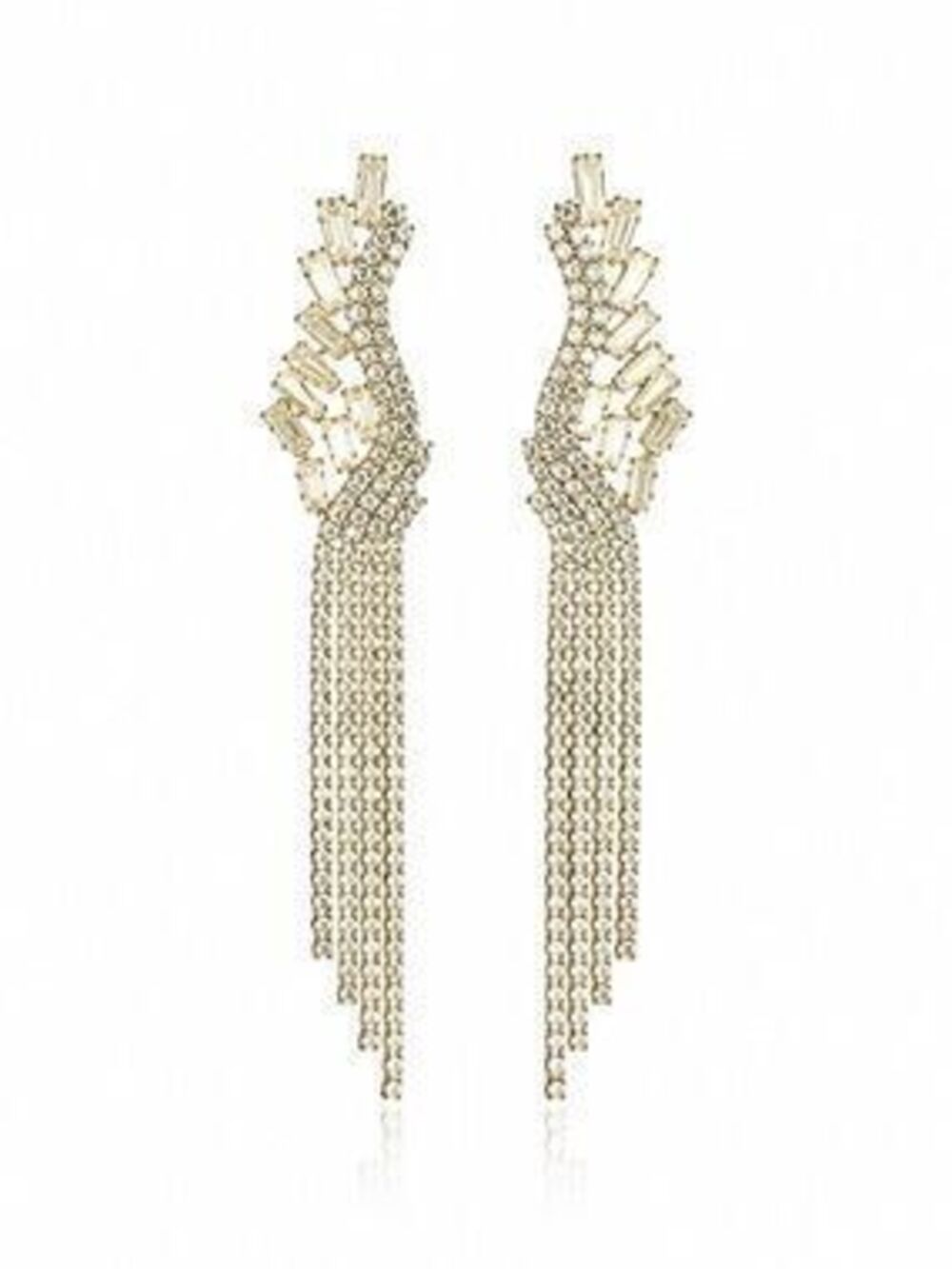 Gold Crystal Tassel Drop Earrings